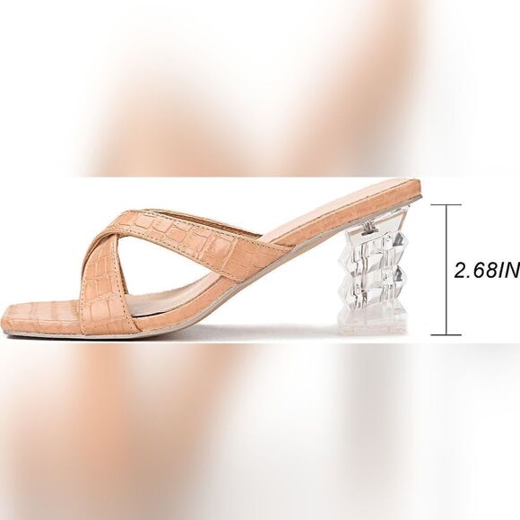 (75-2672) Loesan Women's Square Heels Sandals Block Lucite Clear Sz 40 (9.5) - Picture 7 of 11